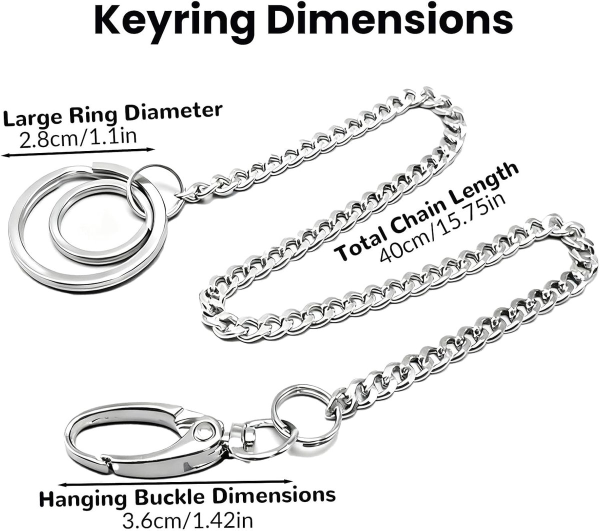 Belt Chain voor Portemonnee en Sleutels 40 cm - RVS Ketting met Karabijnhaak en Ring - Biker en Trucker Stijl - ShopVlot