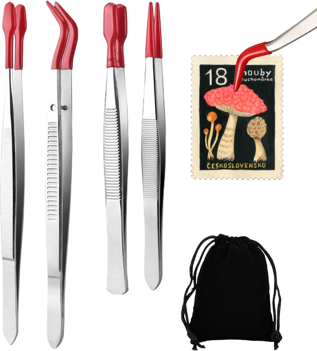 Plastic knutselpincet set van 4 - met rubberen tips - vlak en gebogen - ideaal voor reparatie en sieraden maken - ShopVlot