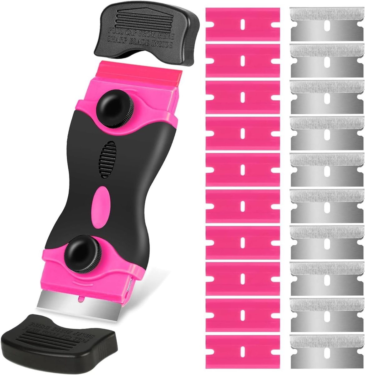 Glasreiniger met 20 mesjes - ergonomische handgreep - voor het verwijderen van lijm en hardnekkig vuil - ShopVlot