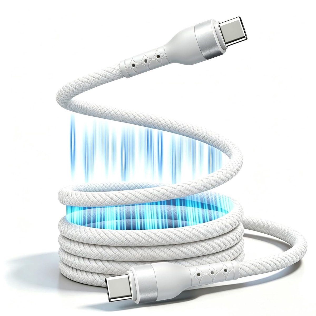 USB C Magnetic Oplaadkabel 1M - Wit - 60W Snelladen - Tangle-Free voor Laptop - ShopVlot