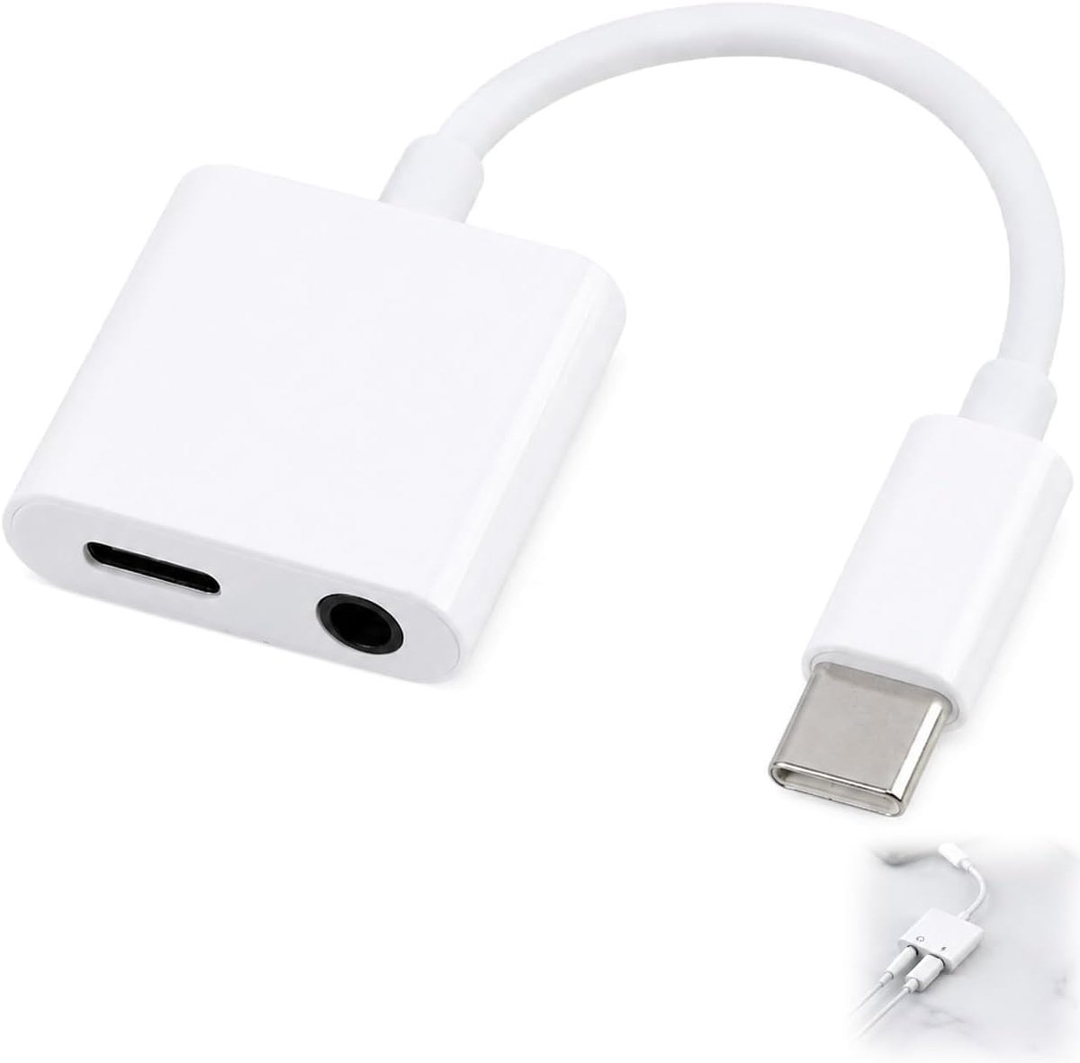 Hoofdtelefoonadapter 2-in-1 - USB-C naar 3,5 mm jack - Snel opladen 60 W - Hi-Res geluidskwaliteit - ShopVlot