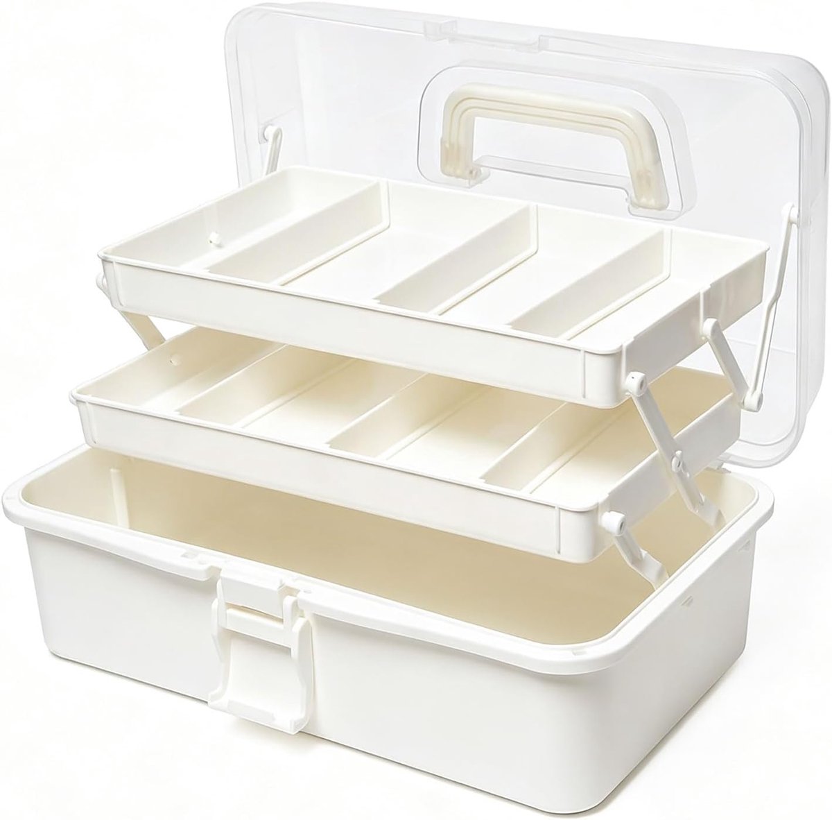 opbergdoos 3-laags - multifunctioneel plastic - met handvat - ideaal voor medicatie en cosmetica - ShopVlot
