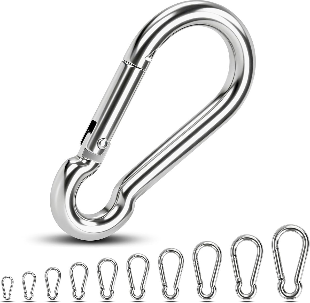 Karabijnhaken 30 x 3 mm - roestvrij staal - met kliksluiting - ideaal voor kamperen - ShopVlot