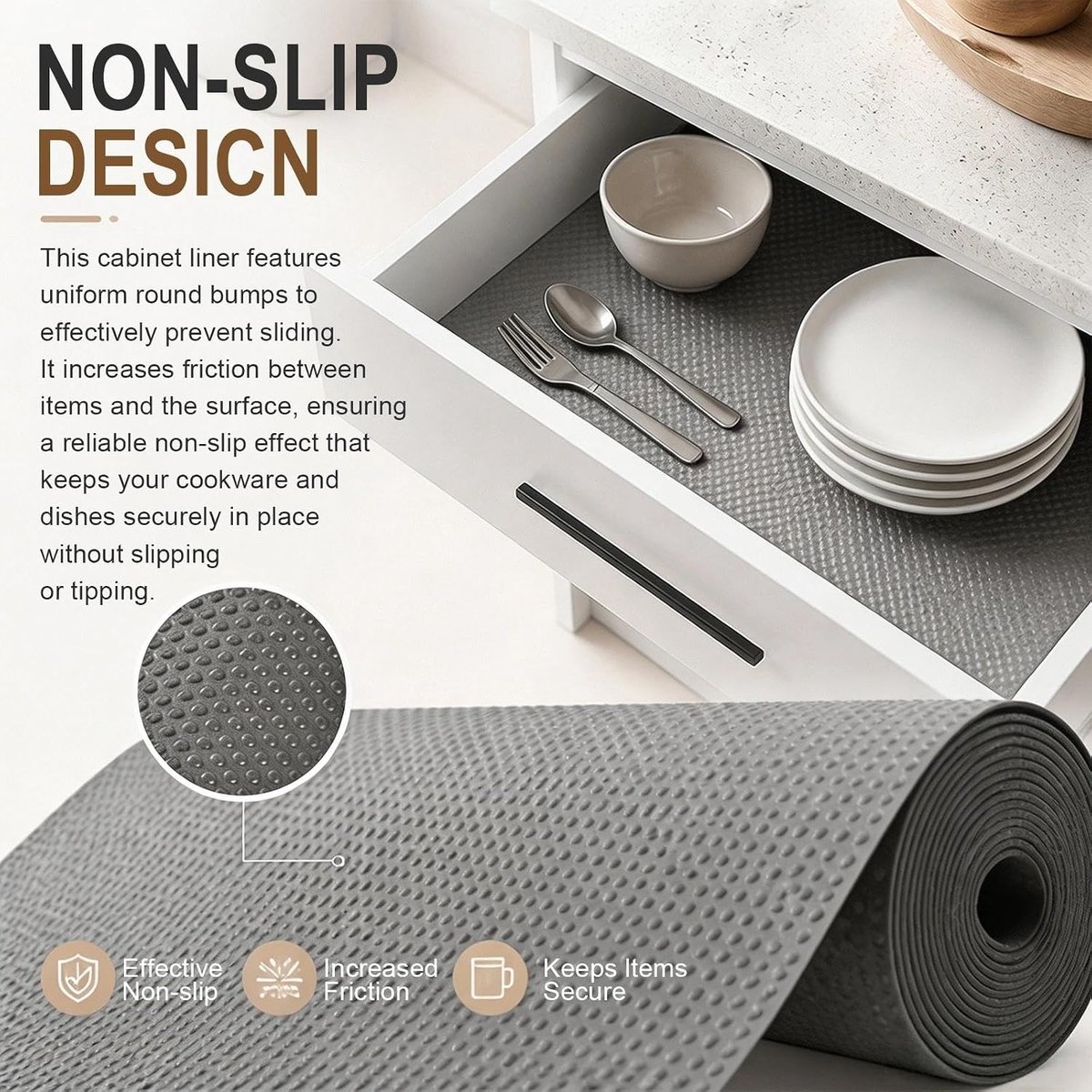 Antislipmat keuken 45 x 600 cm - grijs - zonder kleeflaag - flexibel snijden voor laden - ShopVlot