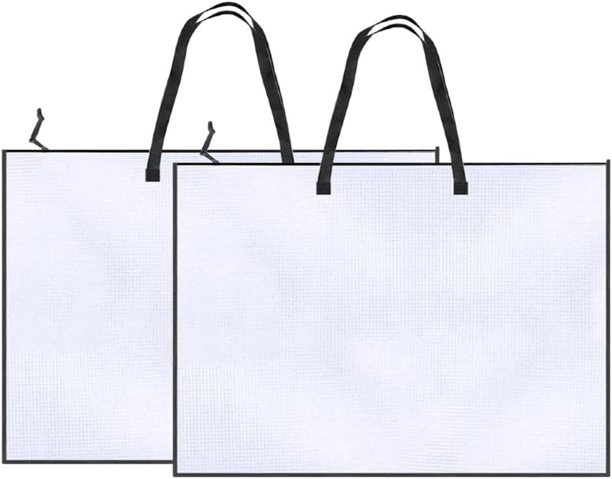 Set van 2 Transparante Kunst Portfolio Tassen met Handvat en Rits, A2 Verzamelfolder voor Documenten en Tekeningen