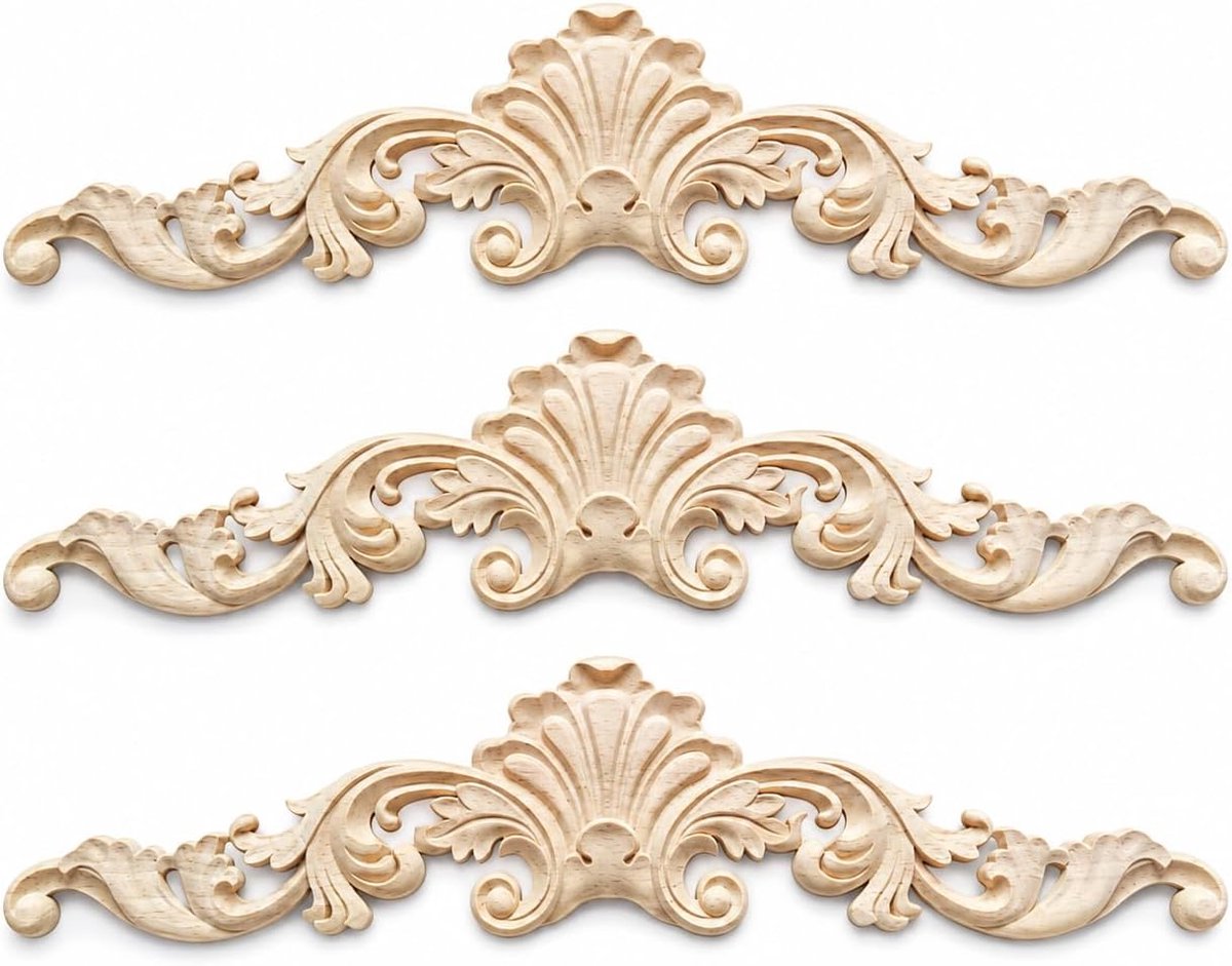decoratieve sierlijsten set van 3 - houtsnijwerk - vintage bloemenbloem - perfect voor meubels - ShopVlot
