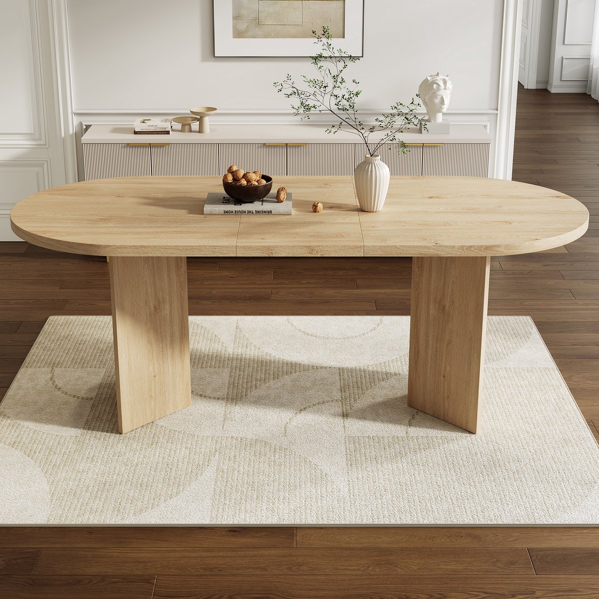 DESMIU Eettafel Grote Eetkamertafel Met Ronde Hoeken En Dik Blad Voor 6 Tot 8 Personen In Woonkamer En Eetkamer MDF Eik 200 X 90 X 75 Cm