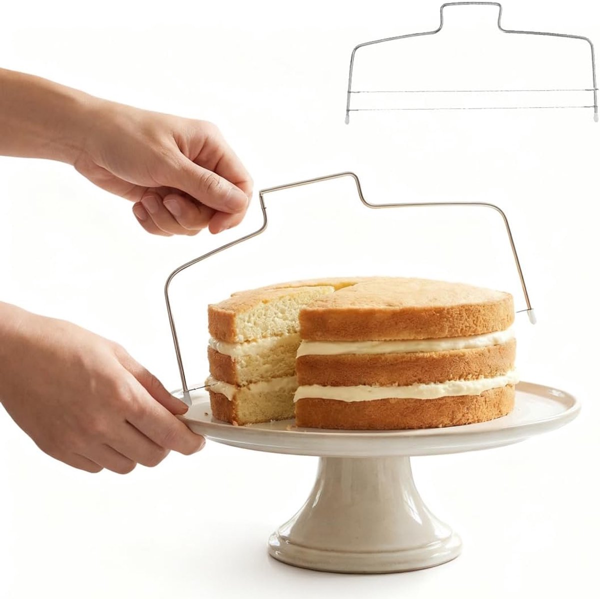 Professional cake cutter made of stainless steel, double-layer cutting wire, height adjustable, for even cake layers - ShopVlot
