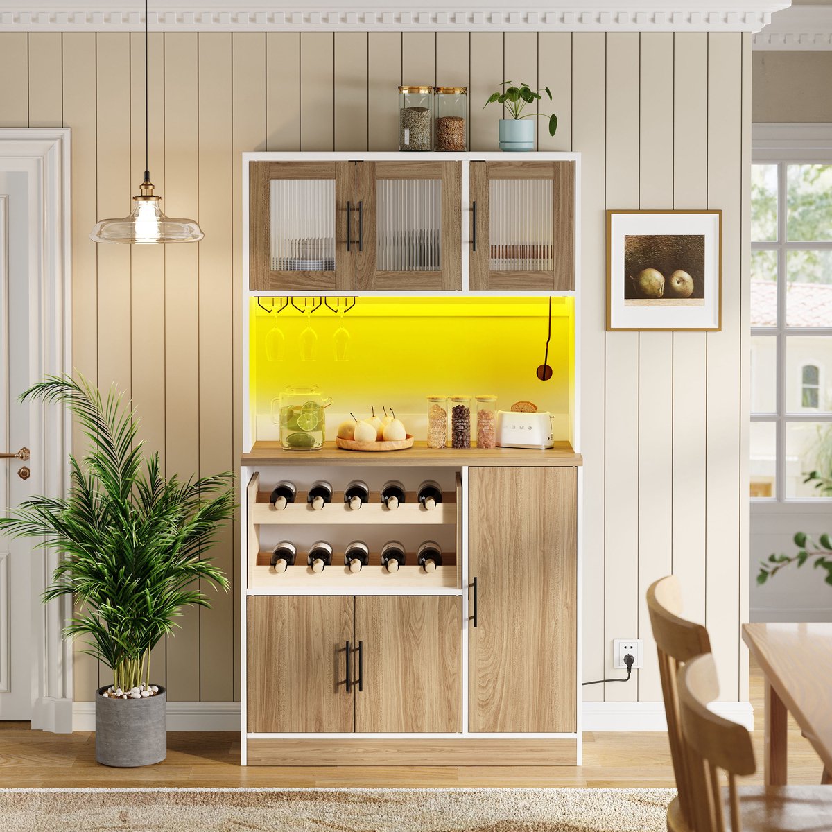 COVREO Keukenkast 100x40x180 cm wit naturel, MDF met LED-verlichting