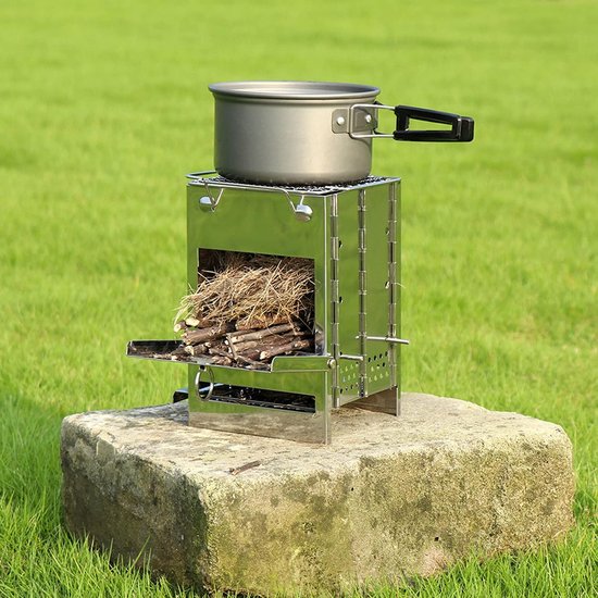 Wood Fired Camping Stove, Foldable Stainless Steel Grill Portable Backpacking Stove for Outdoor Camping Cooking Picnic - ShopVlot — afbeelding 2