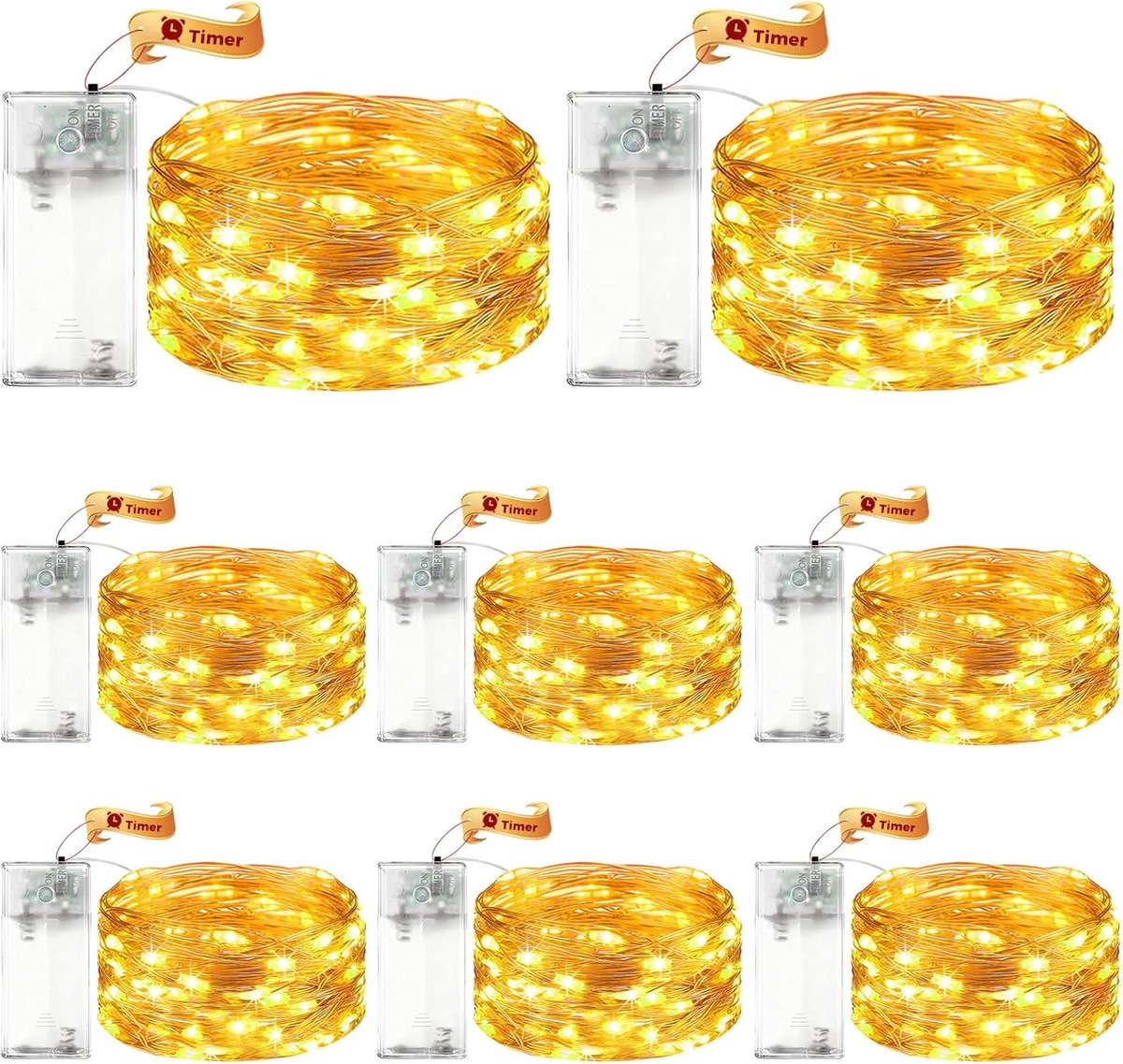 VIKY Pack of 8 LED Fairy Lights Battery with Timer 3 m 30 LED Micro Copper Wire Fairy Lights for Indoor Battery - ShopVlot
