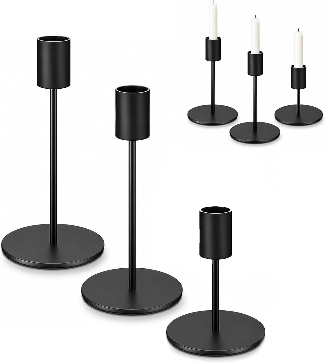 Kandelaars zwart 3 stuks - metaal - vintage design - voor sfeervolle verlichting - ShopVlot
