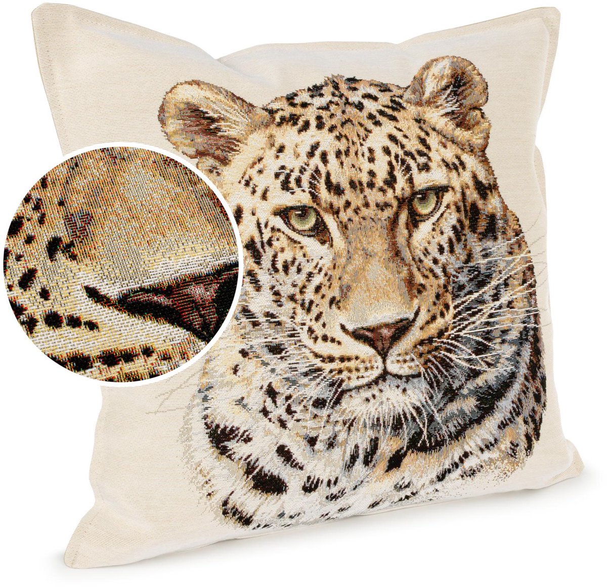 ANRO Sierkussen Luipaard 45x45cm – Jacquard Gobelin Inclusief Vulling Bank Woonkamer Decoratief