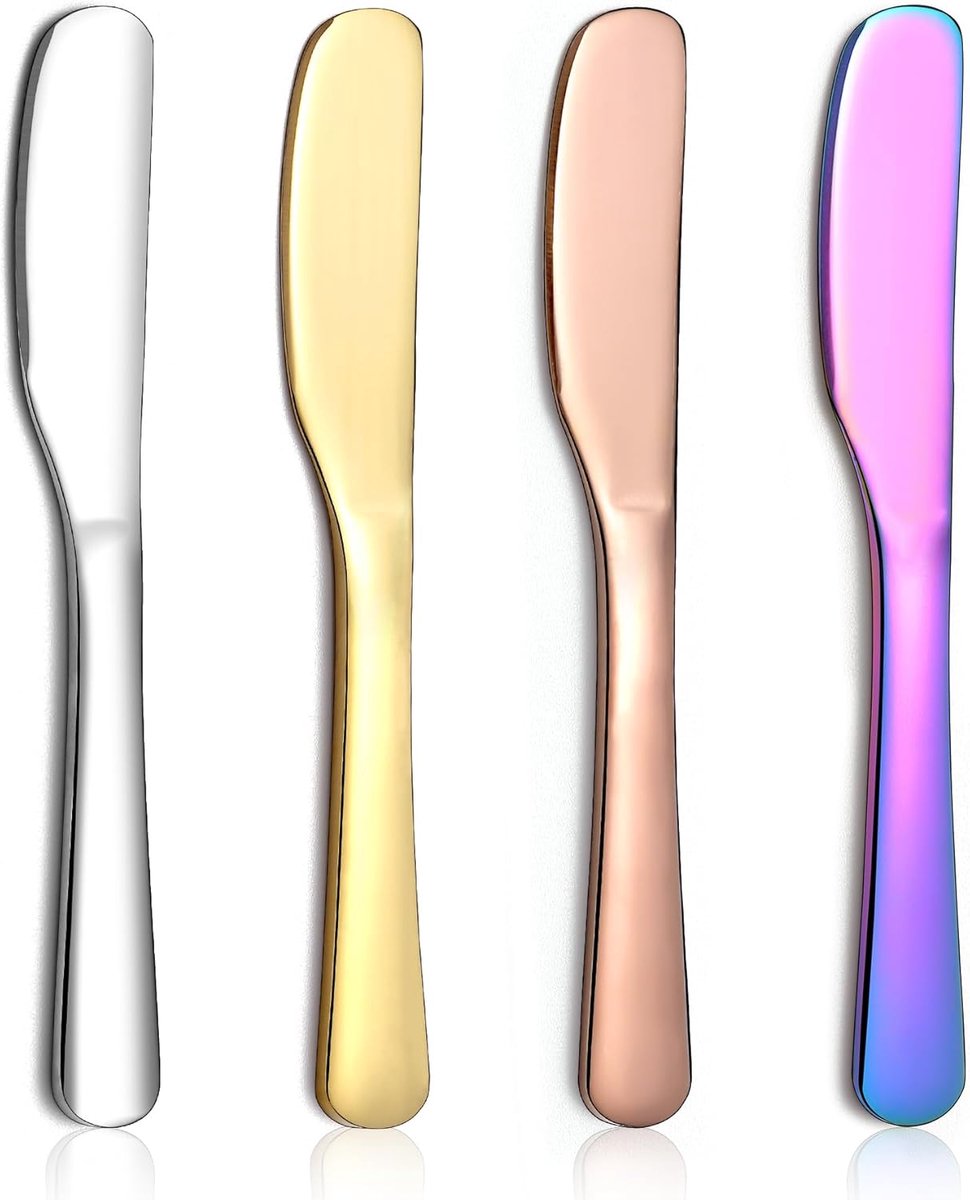 Botermes set 4 stuks - roestvrij staal titanium goud - kleurrijke rosegoud spreaders - ideaal voor thuis en restaurant - ShopVlot