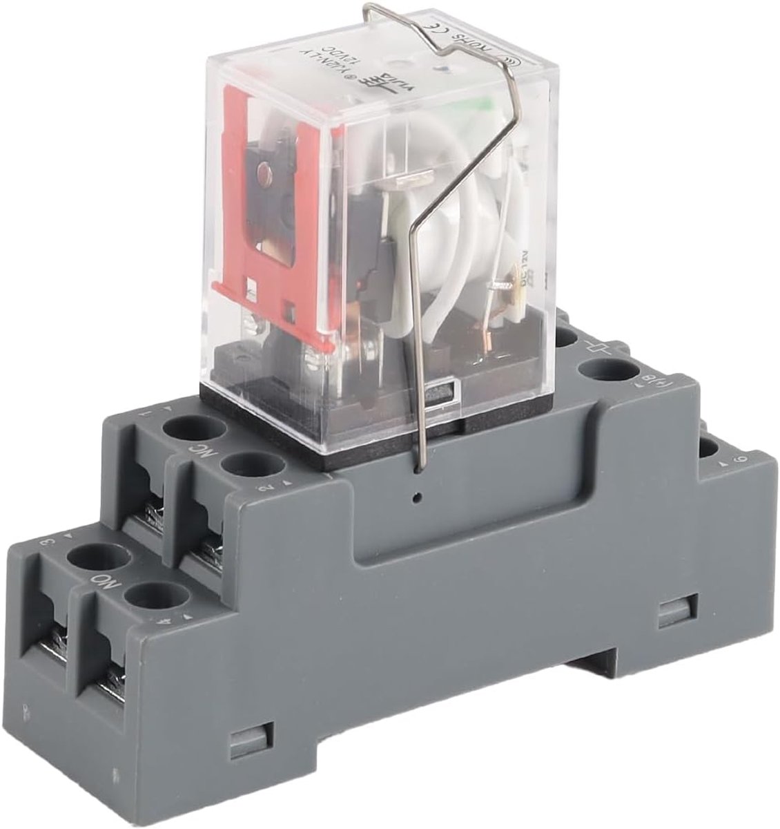 Elektromagnetisch relais 12V 10A - DPDT 2NO 2NC - met DIN-rail basis - ideaal voor automatisering - ShopVlot