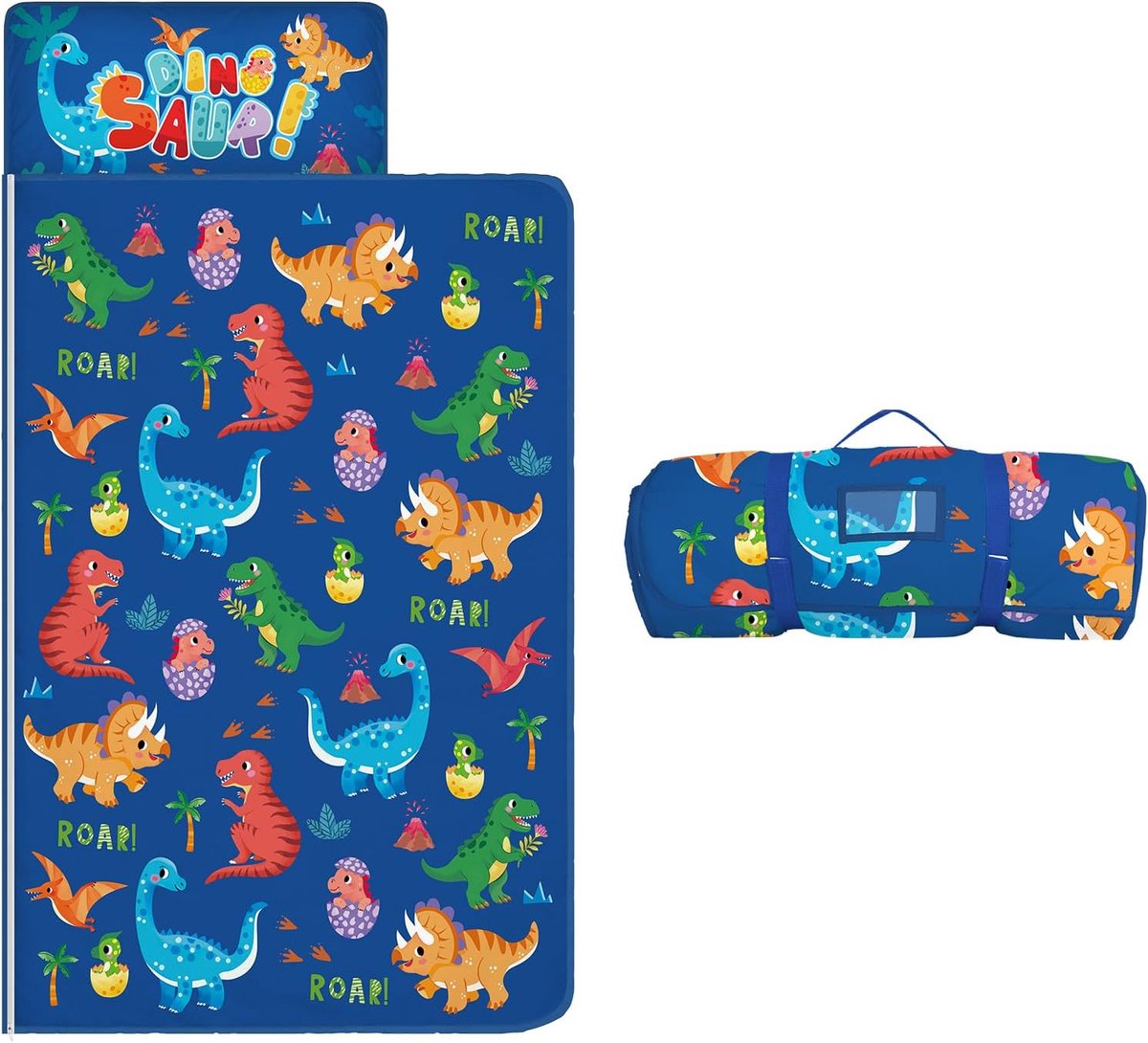 Dinosauruskruipmat voor peuters - Inclusief kussen, mat en deken - Ideaal voor reizen of de kinderopvang - ShopVlot