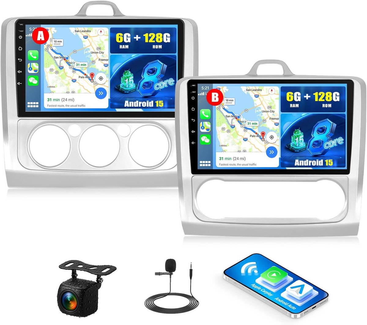 Auto radio 9 inch HD - 8 Core 6+128G - Carplay/Android Auto - GPS en Bluetooth - ShopVlot