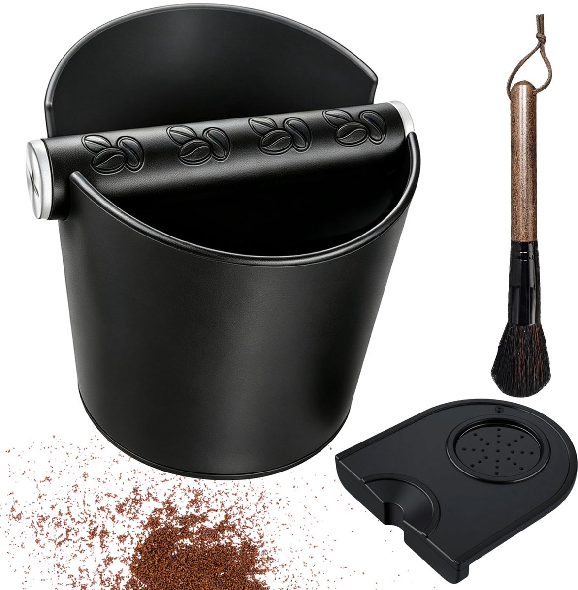 Espresso Klopbak Set - ABS Koffie Knock Box met Verwijderbare Roestvrijstalen Klopstang - Inclusief Siliconen Aanstampmat en Reinigingsborstel - Barista Accessoires voor Koffiedik Verwijderen - Geluidsarm, Antislip Design voor Thuis en Koffiebar