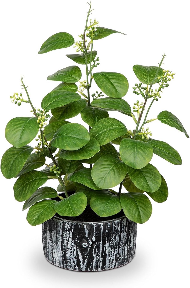 Artificial Ficus planten 14.1 inch - zwarte en witte pot - levendige bladeren - perfect voor huisdecoratie - ShopVlot