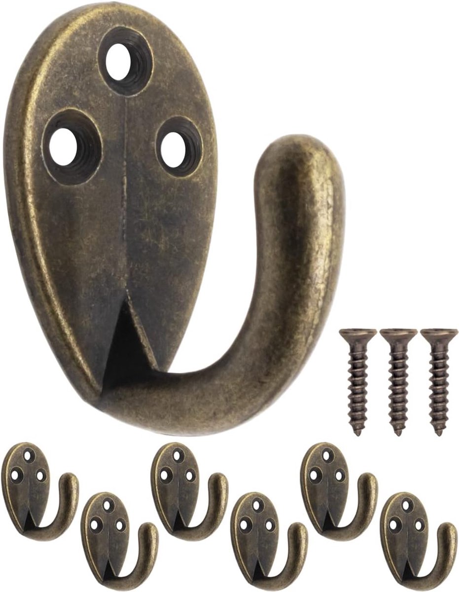 Kledinghaken - 6 klassieke ijzeren haken - vintage bronzen afwerking - ideaal voor wanddecoratie - ShopVlot