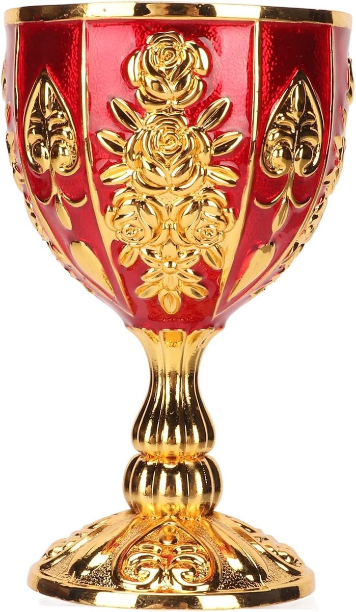 Vintage Communie Chalice in Zinklegering, Gouden Wijnglas voor Feest, Banket en Bar Decoratie