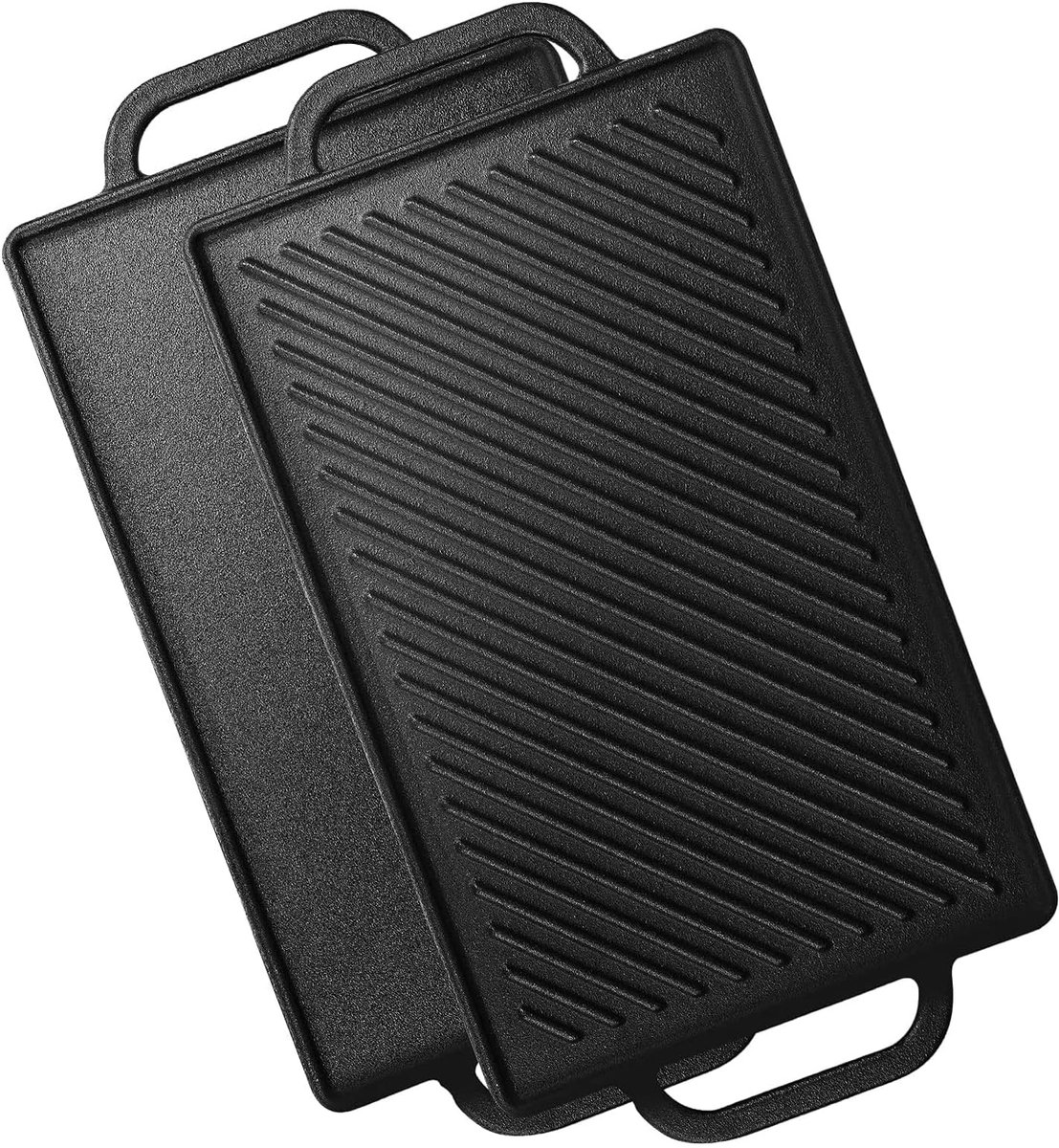 Gietijzeren Grillplaat 33 x 21 cm - Omkeerbare 2-in-1 Grillplaat voor Oven, Fornuis en Barbecue - Dubbelzijdige Kookplaat met Grill- en Bakzijde - Duurzame Grillpan voor Houtskoolbarbecue, Buiten Koken en Dagelijks Gebruik