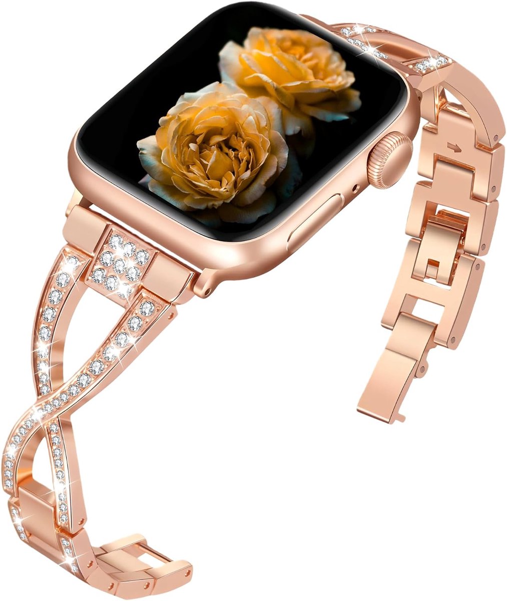 Diamond Metal Band Compatible with Apple Watch Ultra3/2/1 SE3/2/1 Series11/10/9/8/7/6/5/4/3/2/1 Ladies Bling Bracelet - ShopVlot