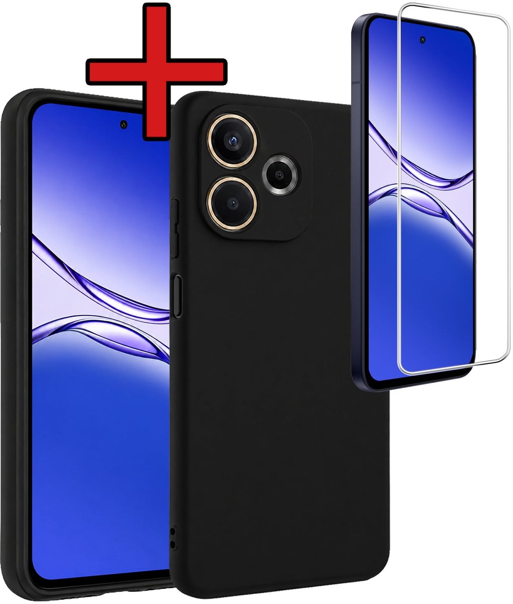 Hoesje - Met Screenprotector - Geschikt voor OPPO A5 Pro - Sterk & Shockproof - Telefoon Hoes - Back Cover - Siliconen Case - Telefoonhoes - Zwart