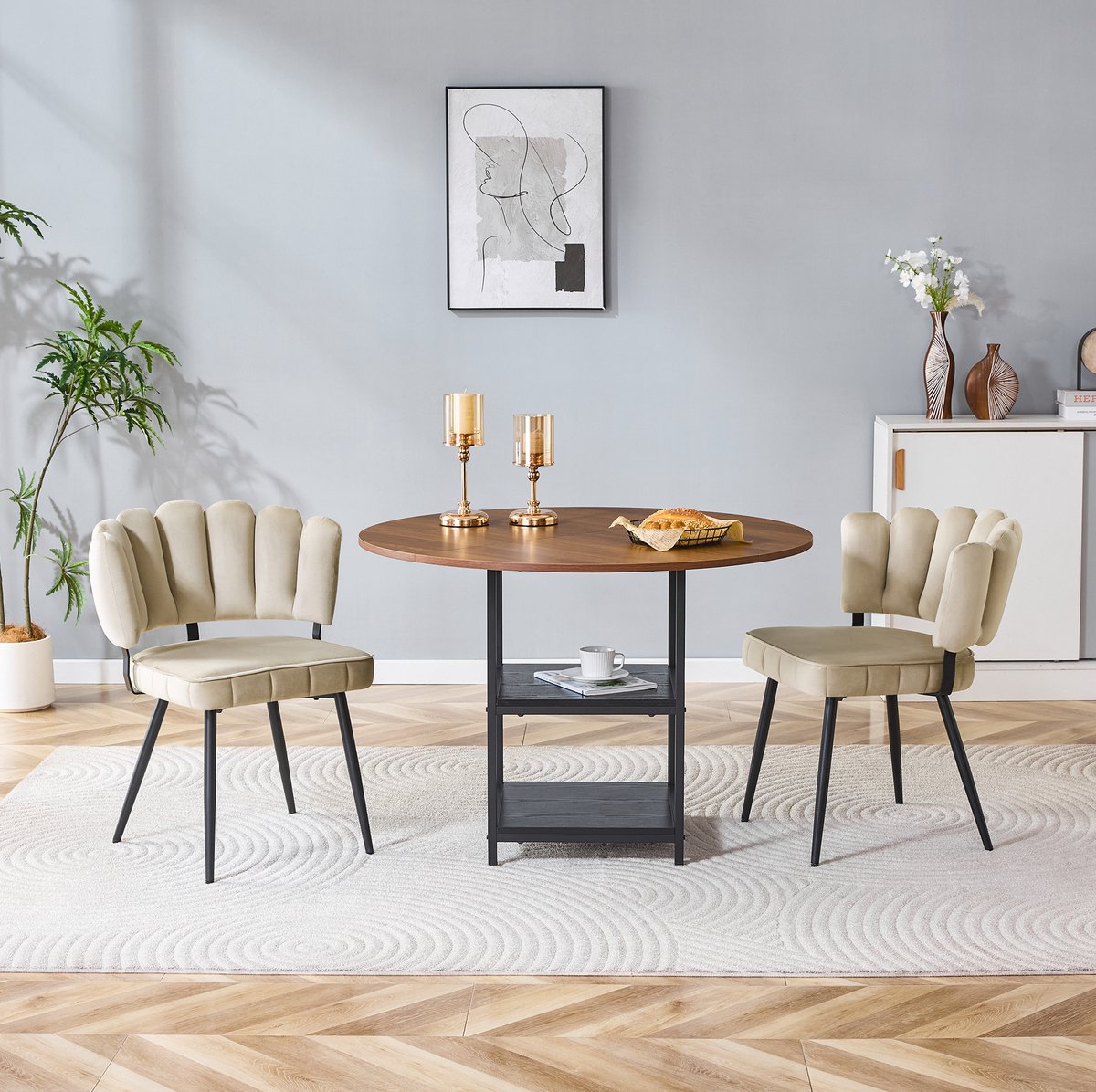 COVREO Eettafel met 2 stoelen 107 cm, walnootlook met dubbele opbergruimte