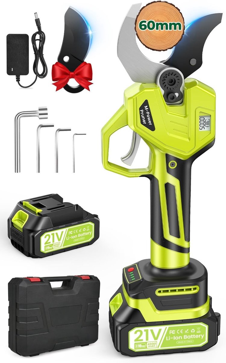 Draadloze elektrische snoeischaar - Zwart - 70 mm bladopening - Professioneel met 4000 mAh accu - Voor tuin- en snoeiwerkzaamheden