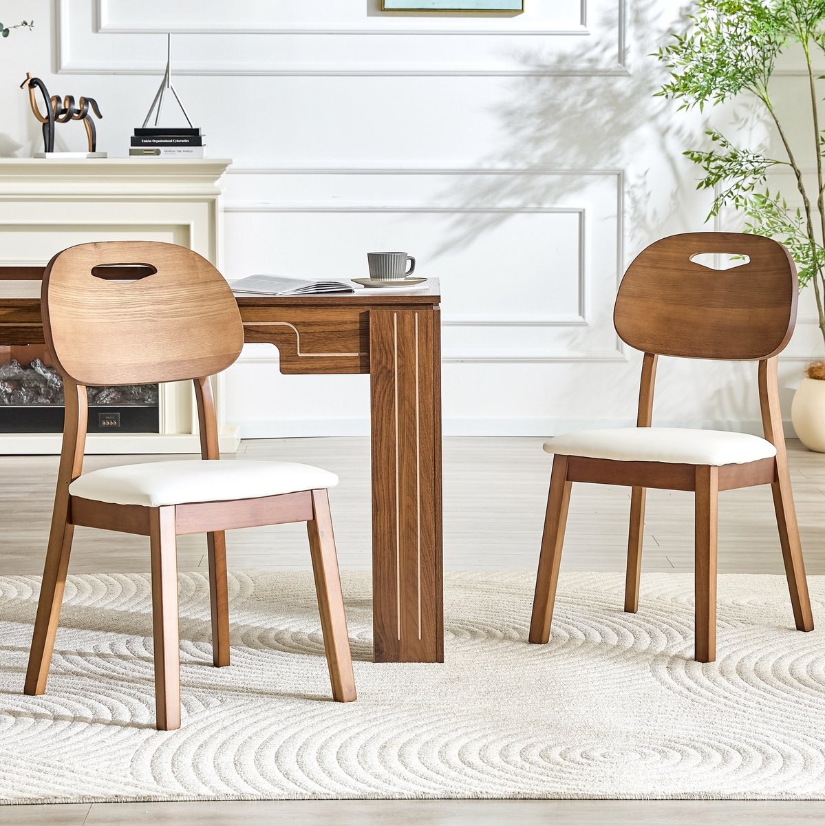 COVREO Eetkamerstoel set van 2 88 cm white, hout en kunstleer met greep Wit