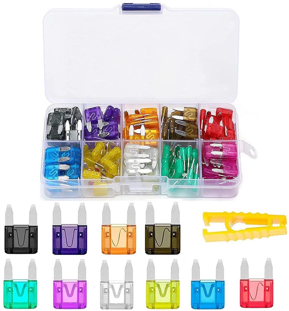 100-piece mini and professional flat fuses (2A/3A/5A/7.5A/10A/15A/20A/25A/30A/35A) for cars and motor vehicles (with - ShopVlot