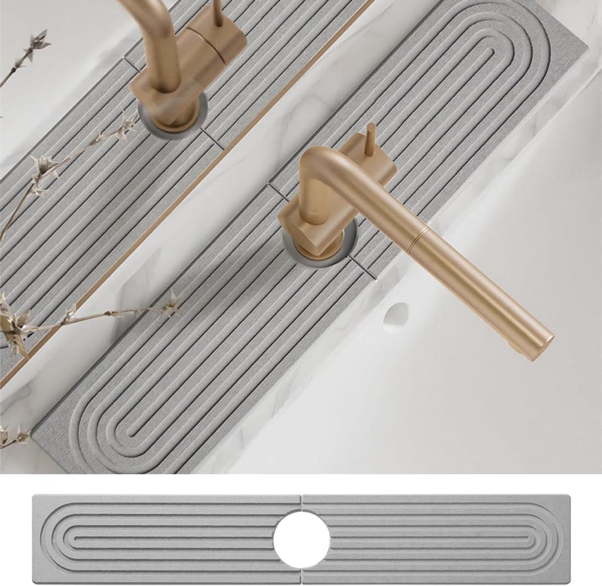 60 x 10 cm, Diatom Sink Mat, Quick-Drying, Splash Guard, Stone Sink Tray Super Absorbent Counter Collection (L Grey) - ShopVlot