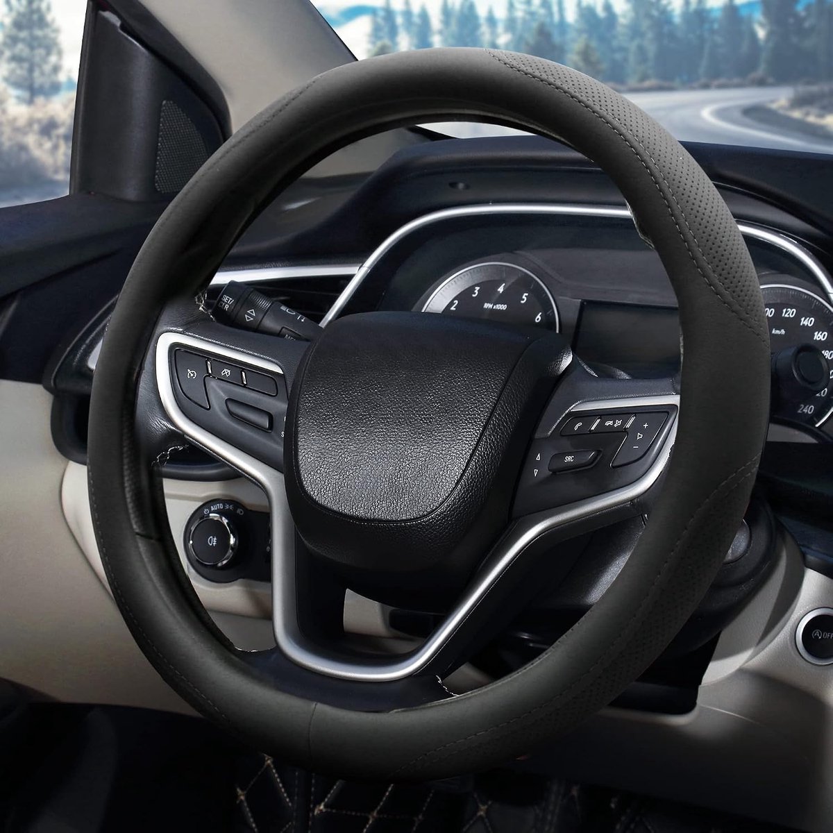 Pahajim Steering Wheel Protector Microfiber PU Leather Car Steering Wheel Cover Universal 15inch/38cm Car Steering - ShopVlot