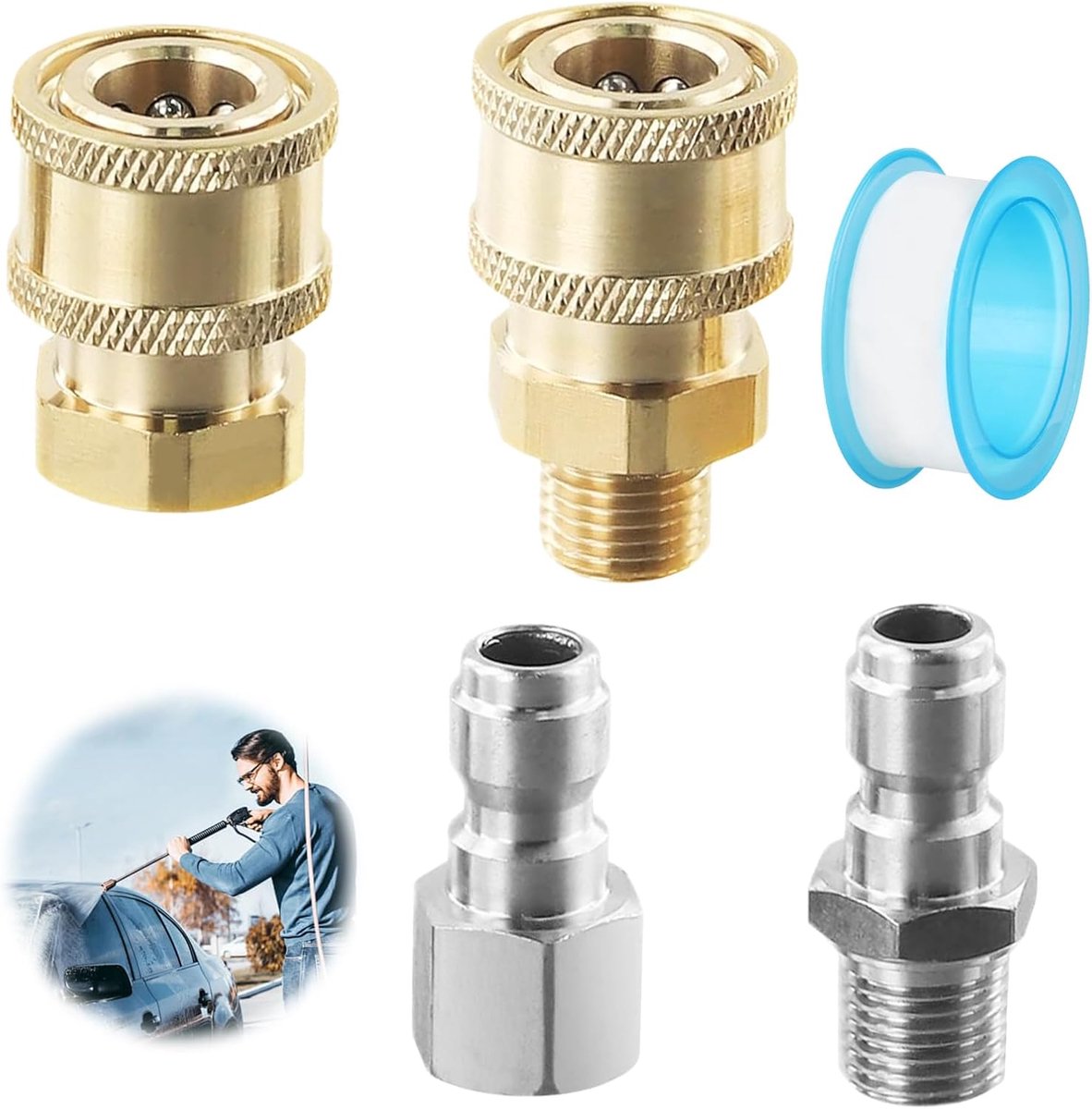 4Pcs Pressure Washer Coupling Quick Coupling Brass 1/4 Inch - Compressed Air Coupling with Male Thread and Female - ShopVlot