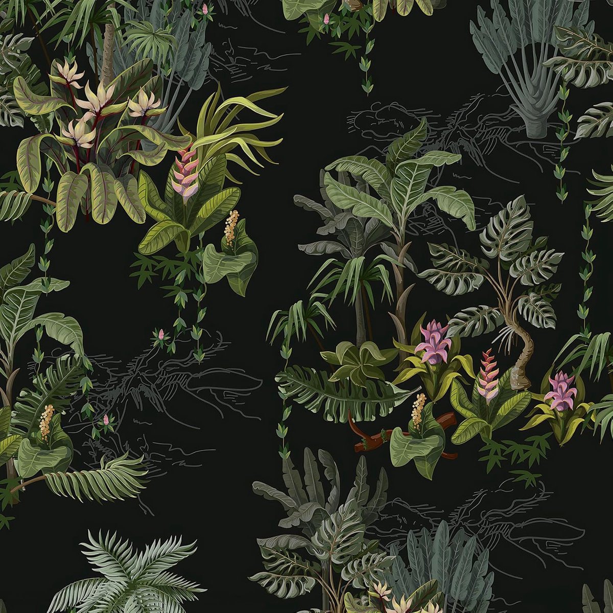 Timeet Self-Adhesive Wallpaper Black 41 x 300 cm Tropical Botanical Flowers Furniture Film Self-Adhesive Adhesive Film - ShopVlot