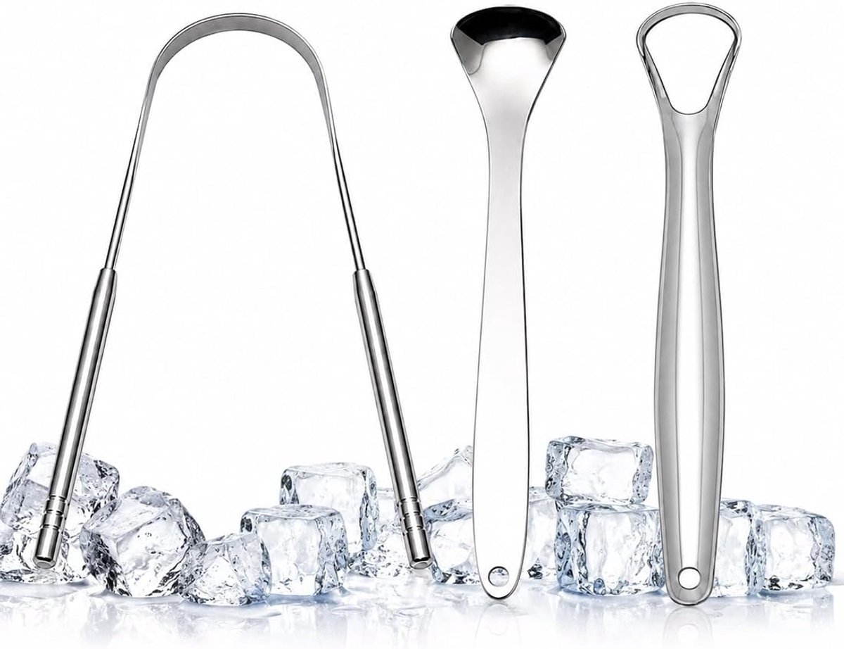3 stuks tongschrapers, roestvrij staal, zilver, hygiënisch en duurzaam, voor mondhygiëne en frisse adem - ShopVlot
