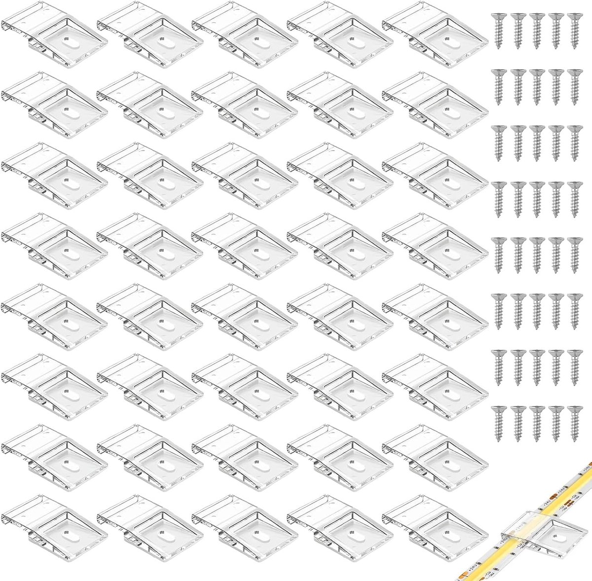 40 Transparent Fixing Clips for Light Valves and LED Strip 10 mm IP30/IP65, 2-4 Pin, Secure Attachment, Suitable with - ShopVlot