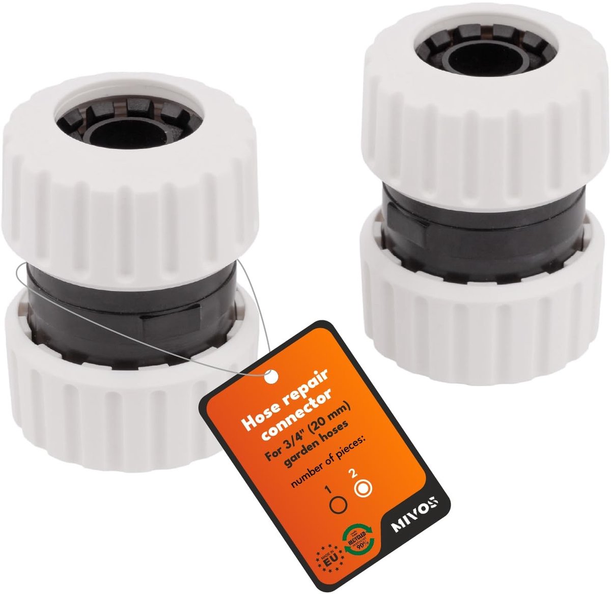 Solidchoice - 2 x Slangkoppeling voor 3/4 Inch Waterslangen van Gerecycled Kunststof