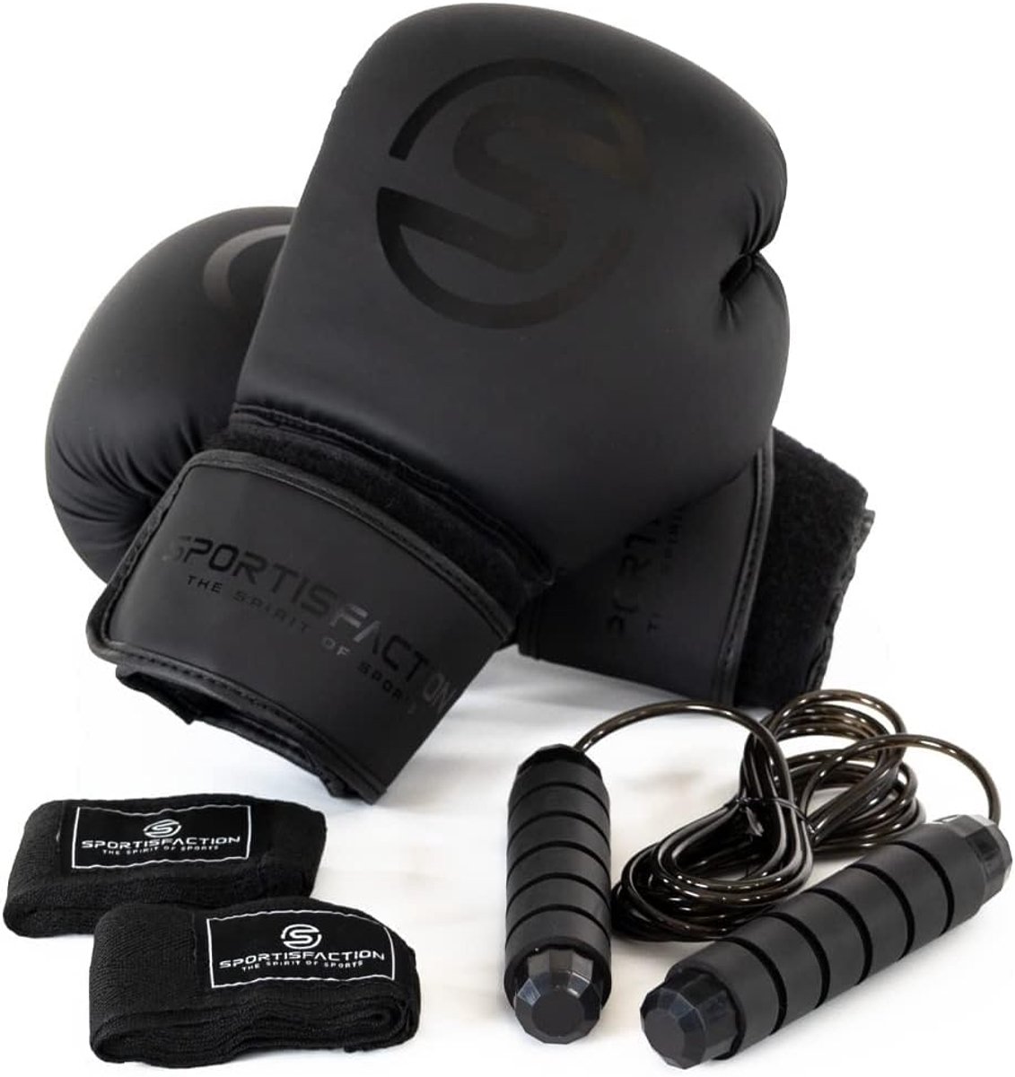 Boxing Gloves, Weight Classes 200 g, Boxing Gloves Set Including Bandages and Skipping Rope, Black High Quality PU - ShopVlot