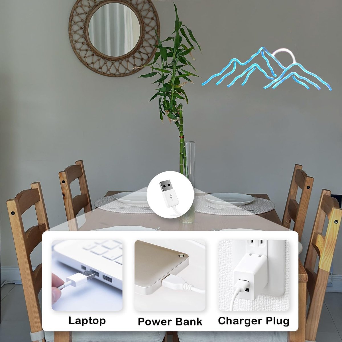 Ulalaza LED Decorative Lights USB Interface Mountains Sunrise Sunset LED Neon Signs Wall Decoration Christmas Art - ShopVlot