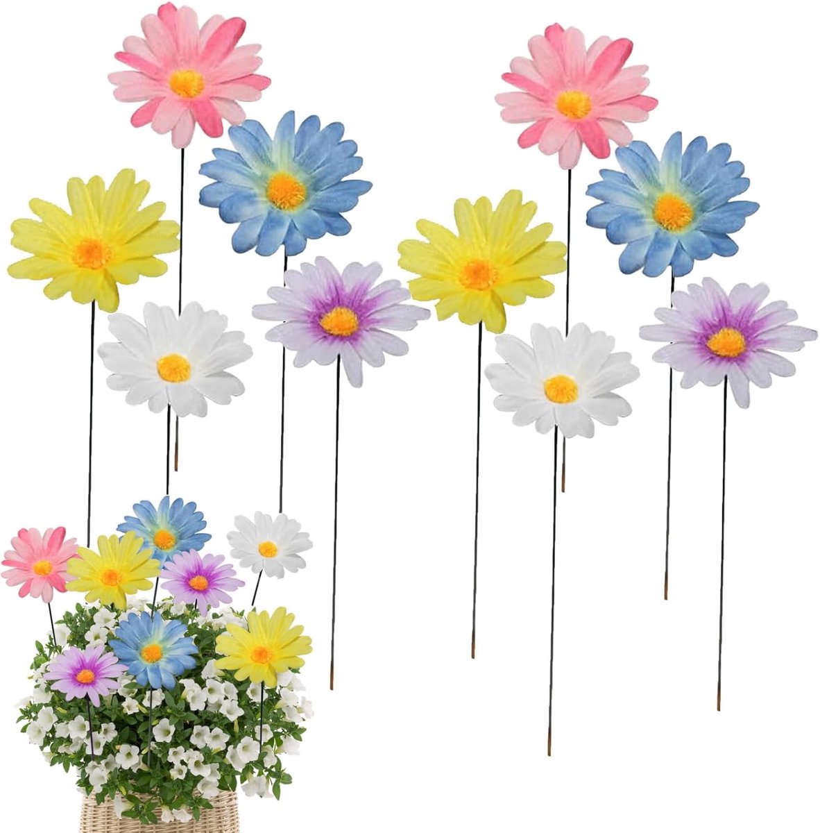 10 stuks madeliefjes tuinstekers, tuinstekers metaal, bloemenstekers, bloemenstekers, lente, tuinstekers, kleurrijk - ShopVlot