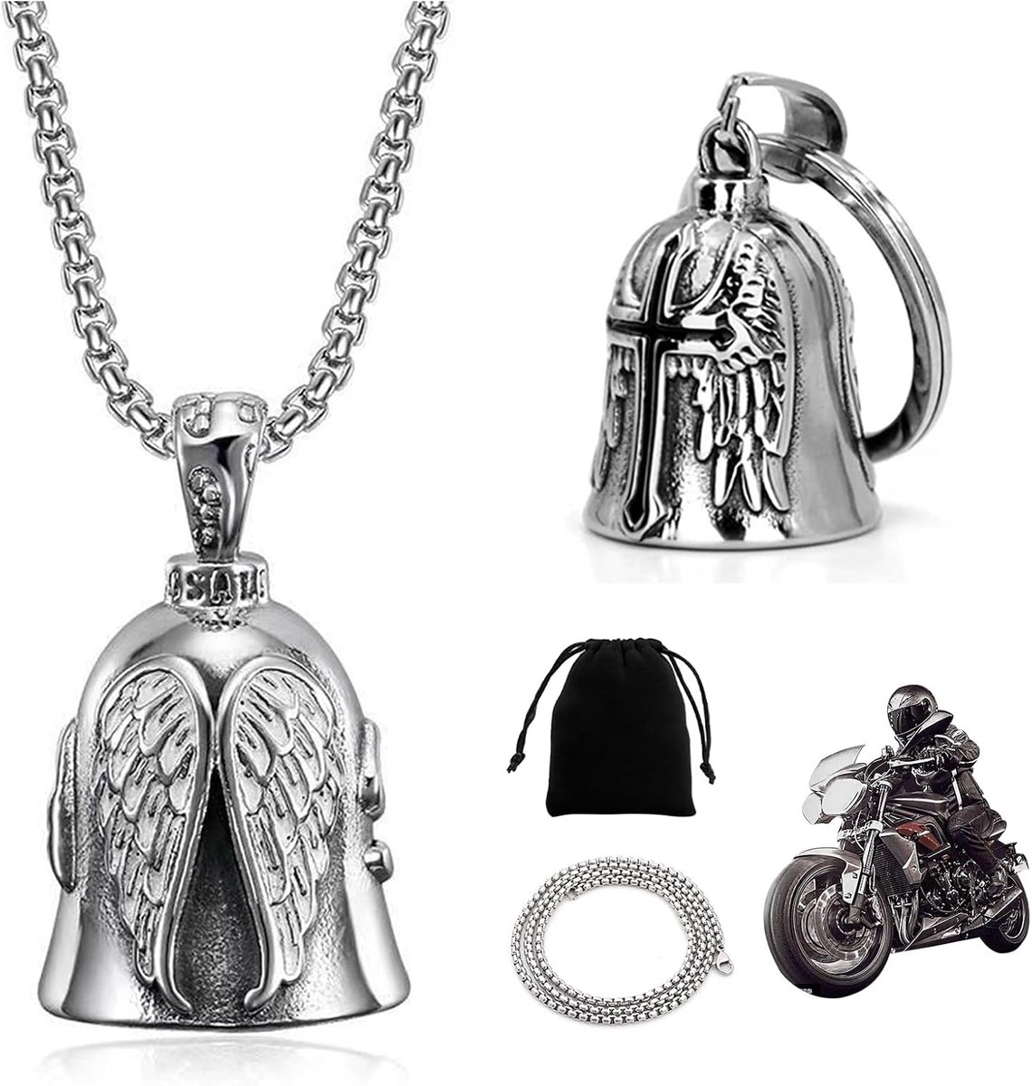 2pcs Guard Bells for Motorcycles with 1 Chain and 1 Velvet Pouch Set, Titanium Steel Motorcycle Biker Happiness - ShopVlot