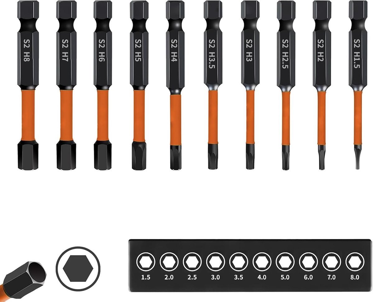 10 stuks zeskantbits 50 mm met magnetische kop, 1/4 inch inbussleutel voor schroevendraaier, accuschroevendraaier en - ShopVlot