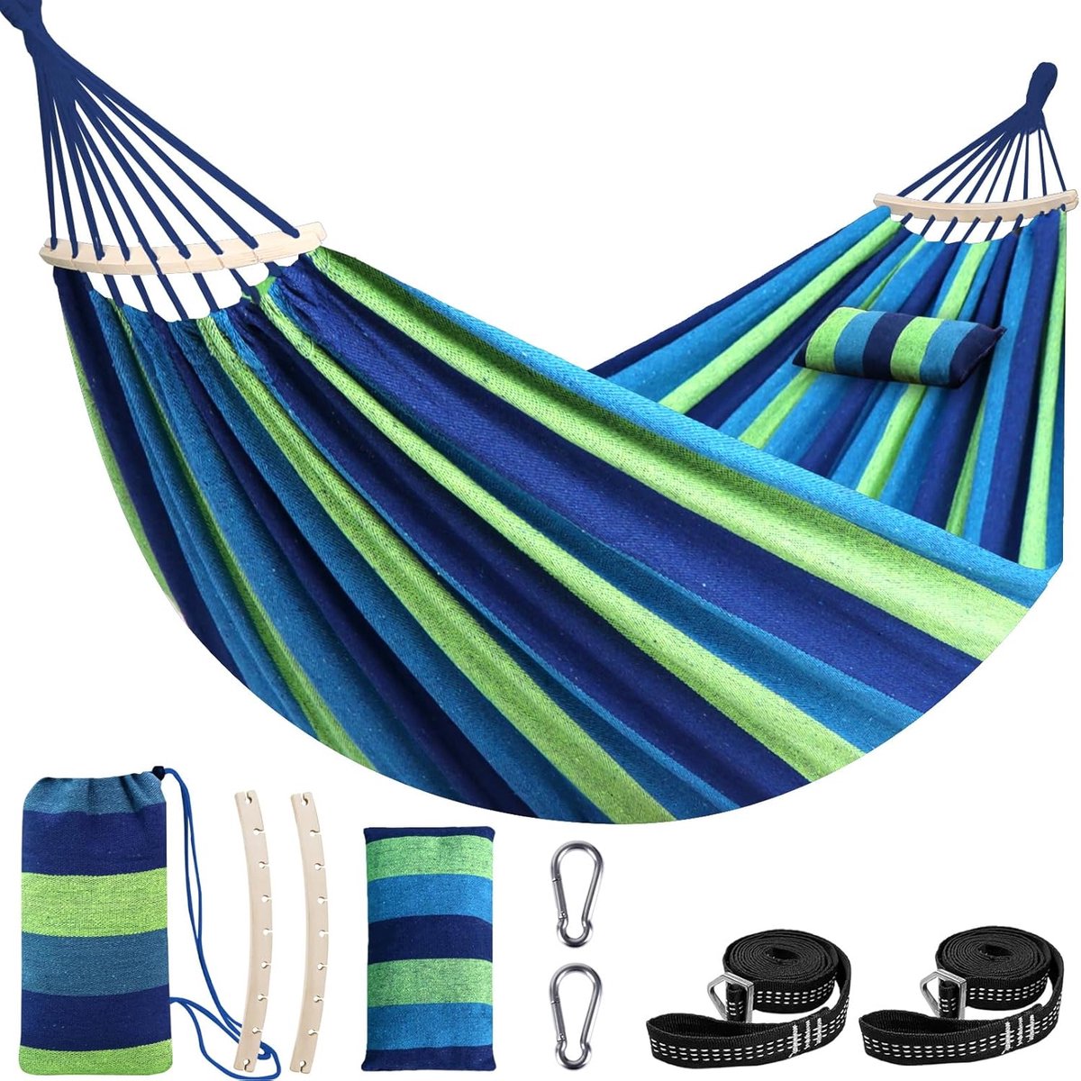 Chihee Cotton Hammock Soft 300 x 150 cm, Breathable Camping Hammock, Load Capacity up to 300 kg, Portable Tree Hammock - ShopVlot