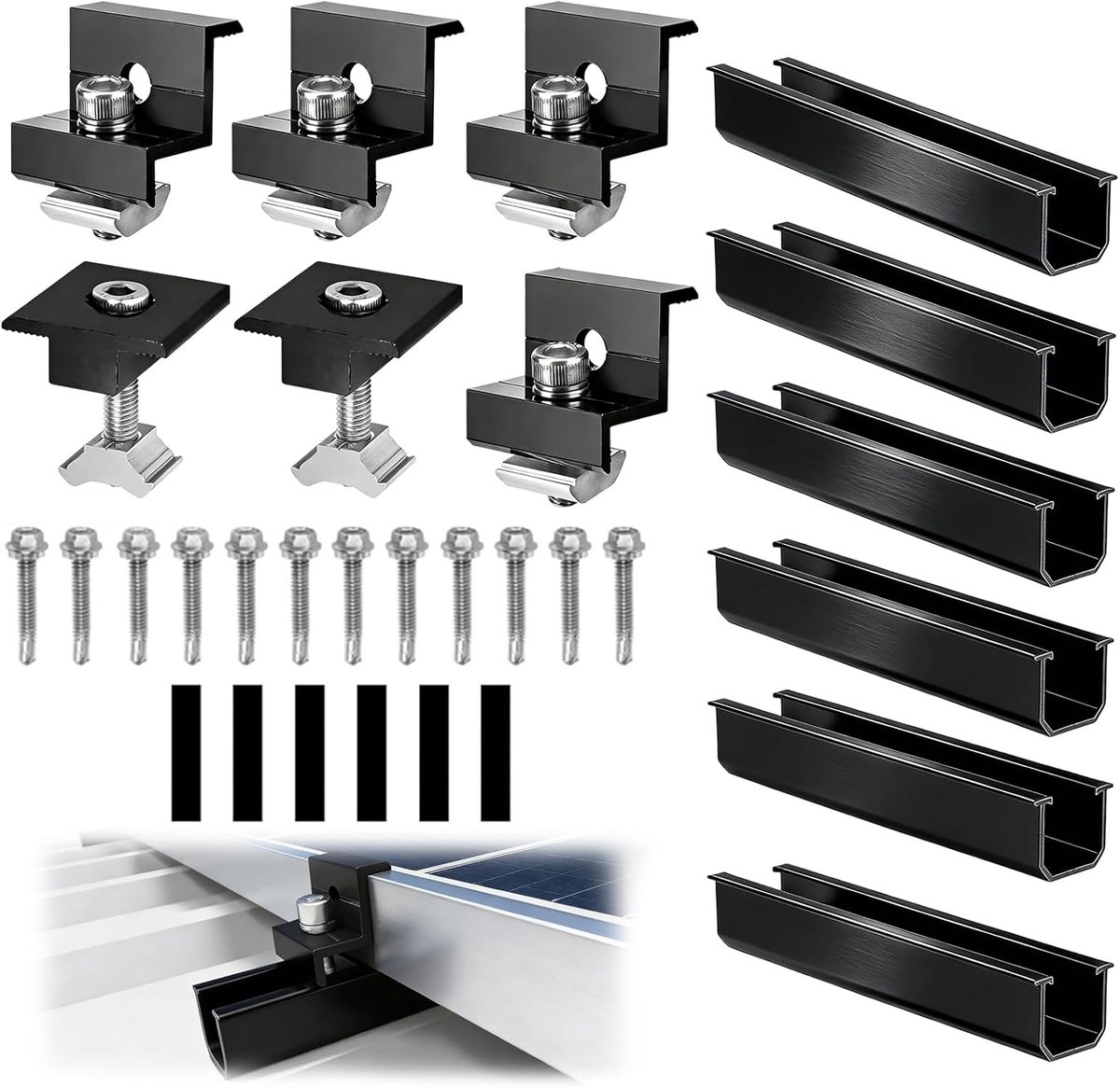 Zonnepaneelhouder 12cm - Aluminium Rails - Verstelbare Klemmen - Eenvoudige installatie voor platte daken - ShopVlot