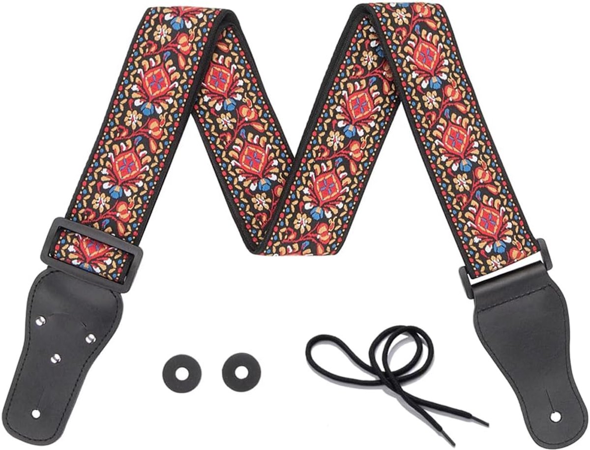 Guitar Strap - Ethno Borduur - Verstelbaar - Voor Akoestische Gitaar en Bas - ShopVlot