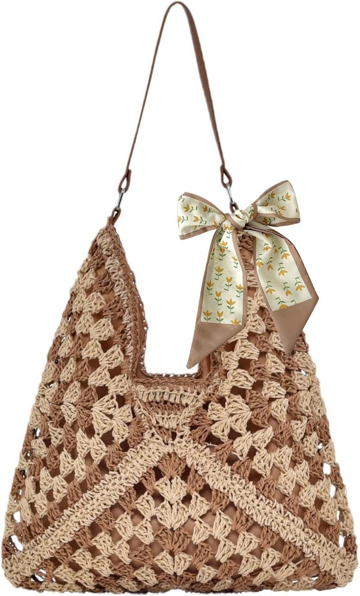 Handtas dames - elegante raffia schoudertas - gehaakt - perfect voor vakantie - ShopVlot