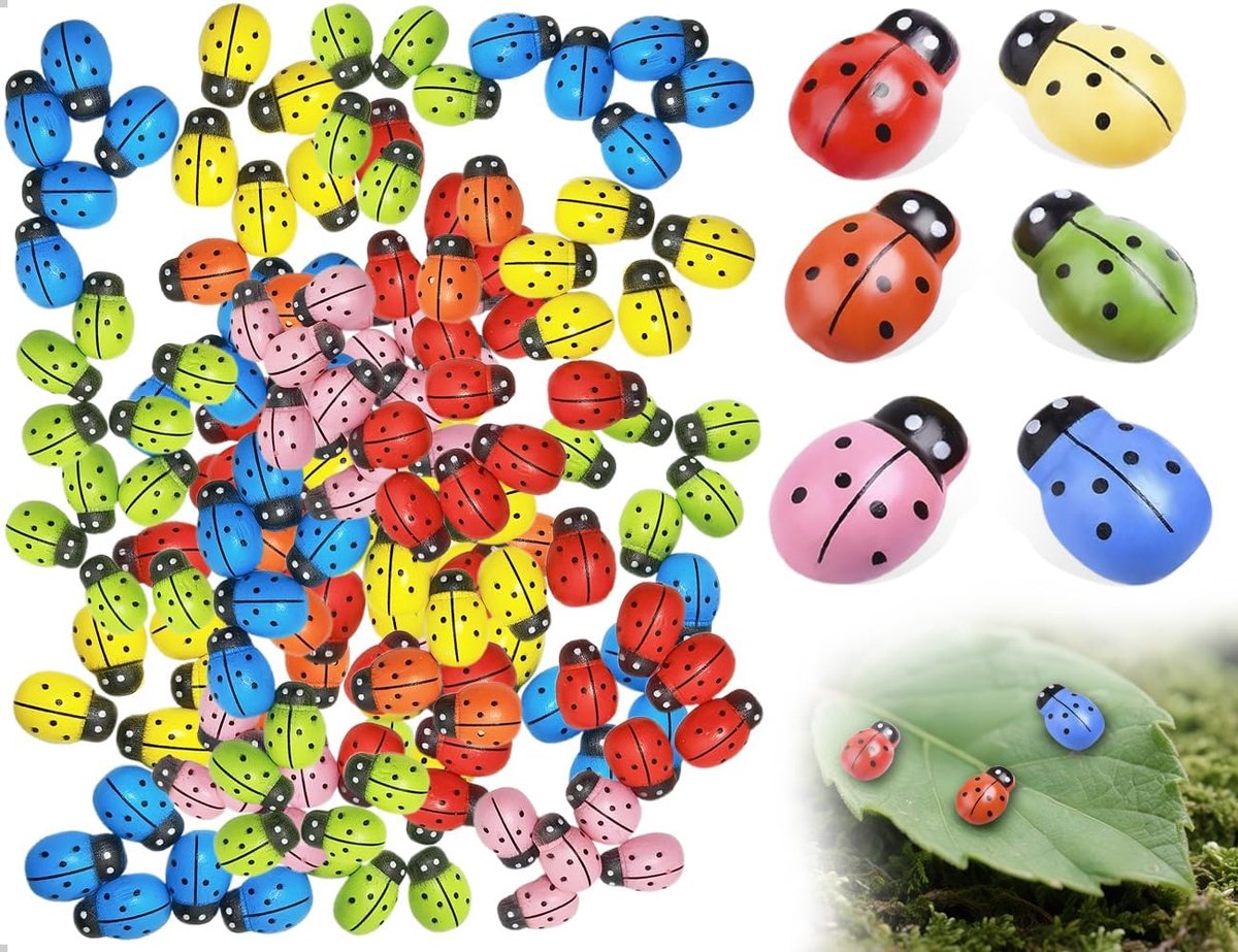 Houten lieveheersbeestjes decoratie - 100 stuks - kleurig - perfect voor DIY projecten - ShopVlot