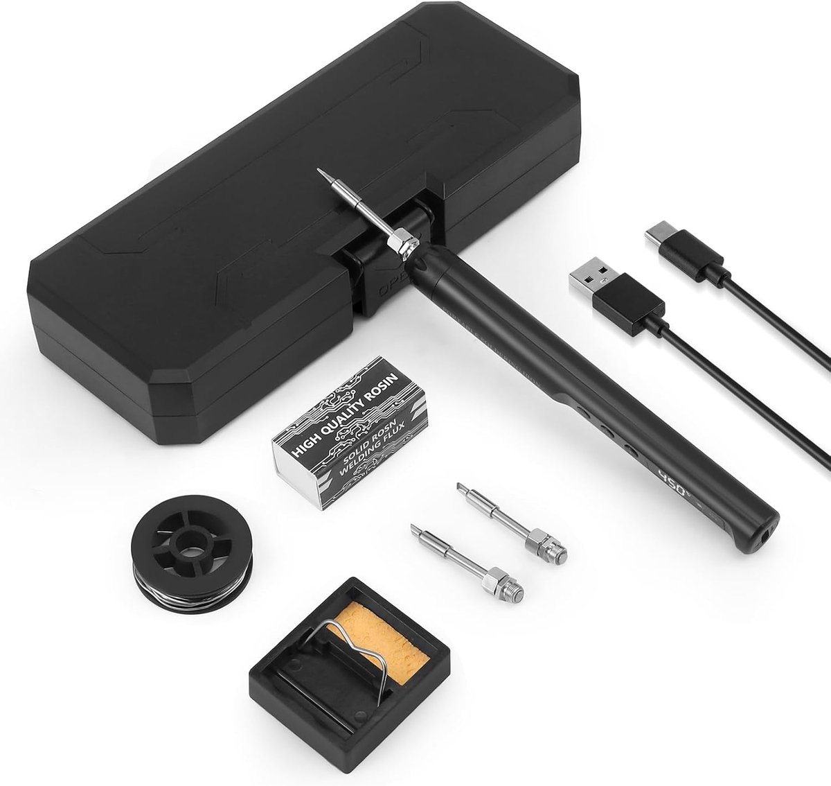 Soldeerbout Set - USB Oplaadbaar - Temperatuurinstelbaar 200-450 °C - Compleet met 3 Tips en Soldering Draad - ShopVlot